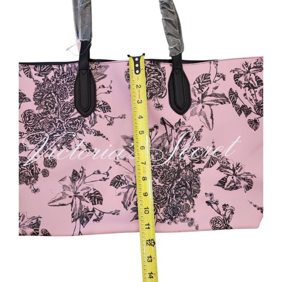 New VICTORIAS SECRET Pink Tote Bag with Black Floral Pattern Bag Purse With Tag - Picture 7 of 14